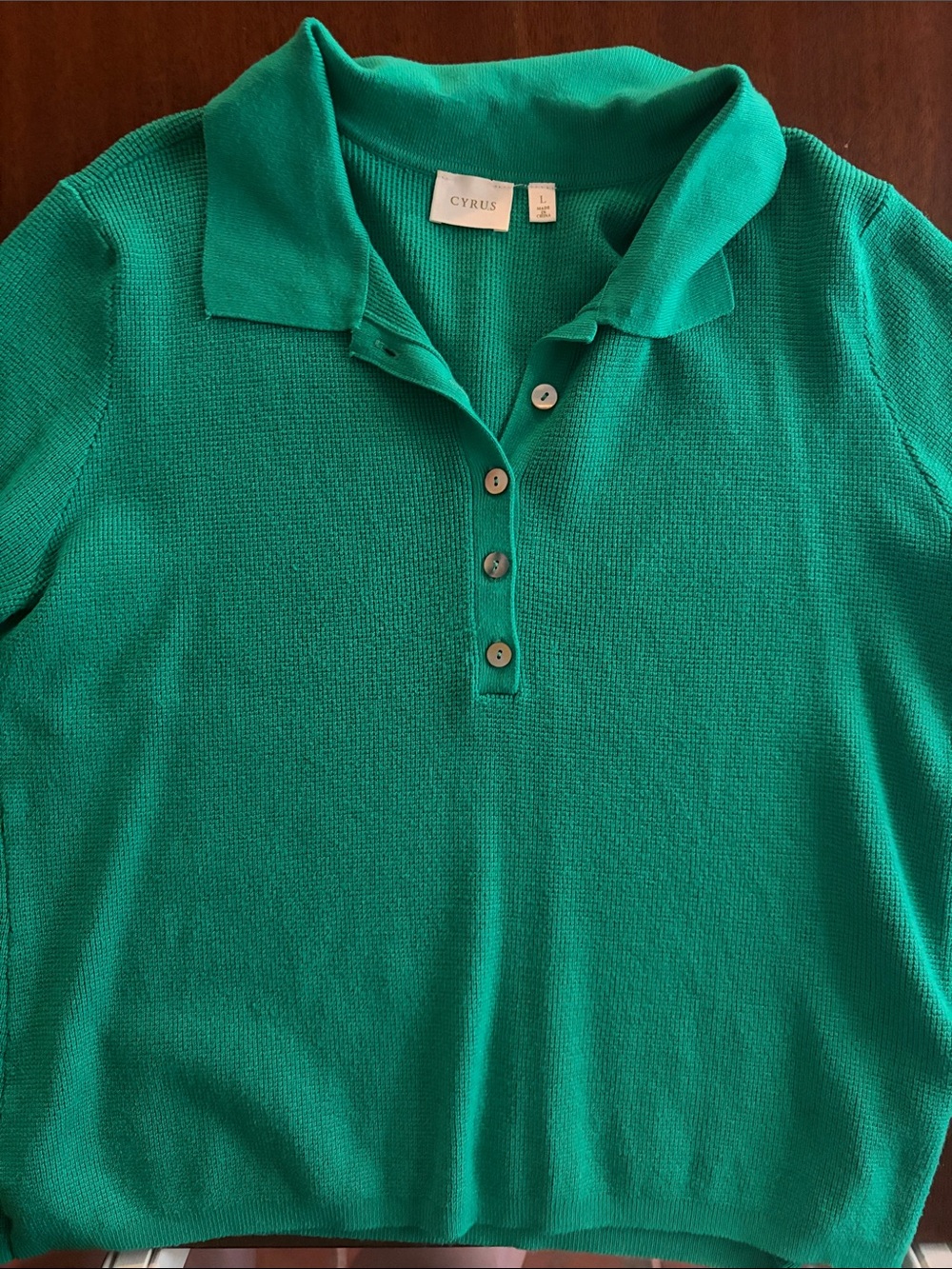 Cyrus Women's Emerald Green Polo V-Neck Sweater